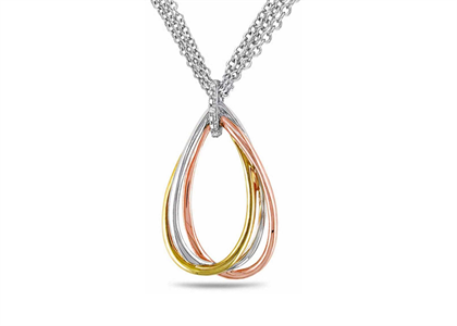 Three Tone Plated Drop Shape Wire Pendant